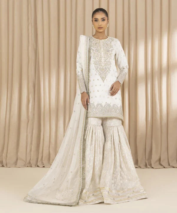 3 Piece - Embroidered Raw Silk Suit