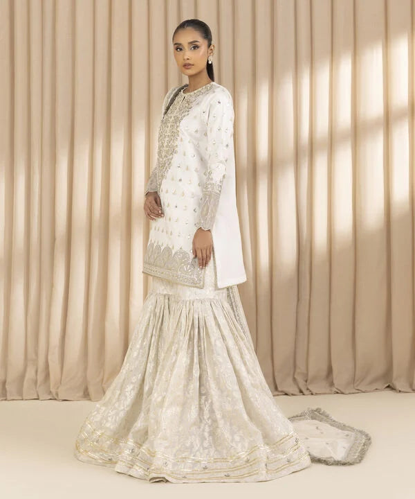 3 Piece - Embroidered Raw Silk Suit