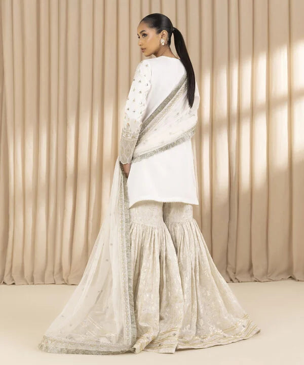 3 Piece - Embroidered Raw Silk Suit