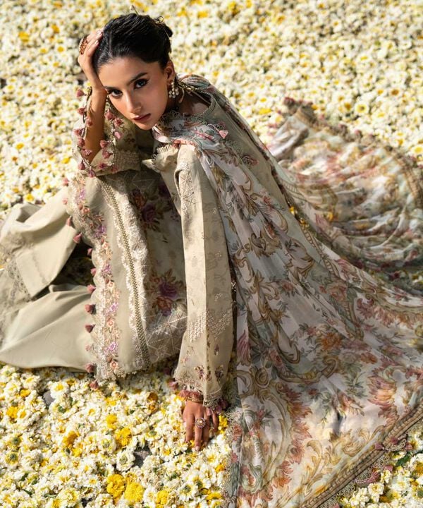 3 Piece - Embroidered Cotton Jacquard Suit