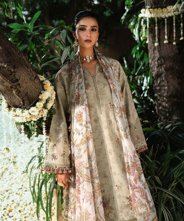 3 Piece - Embroidered Cotton Jacquard Suit