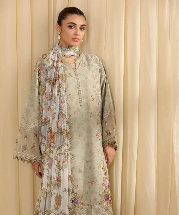 3 Piece - Embroidered Cotton Jacquard Suit