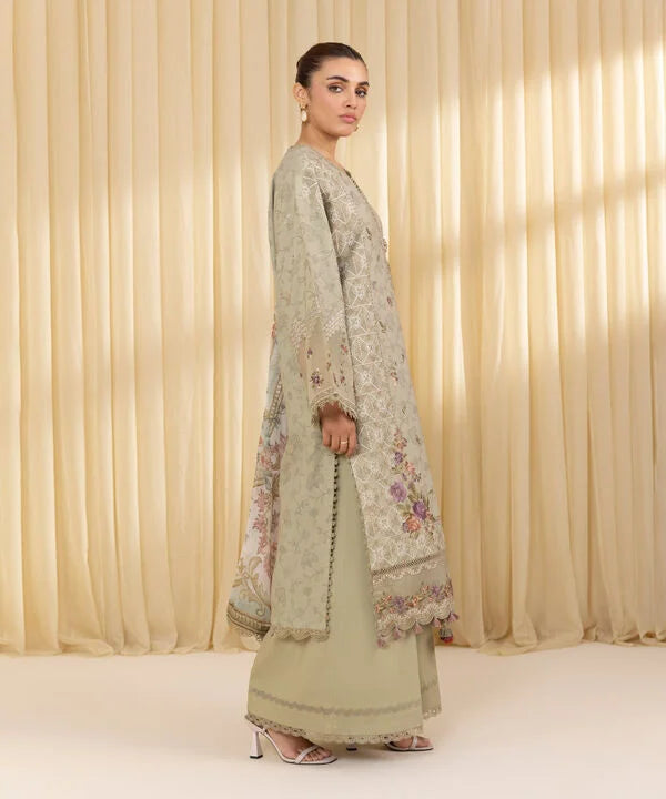 3 Piece - Embroidered Cotton Jacquard Suit