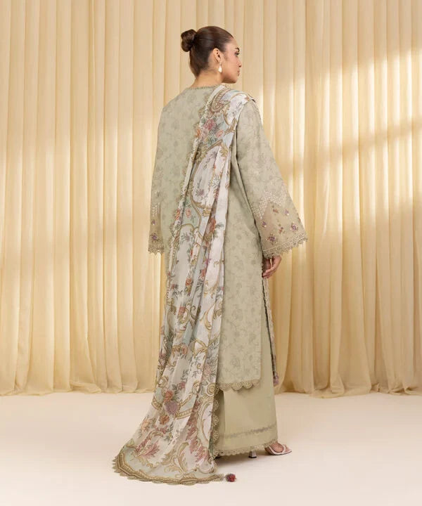 3 Piece - Embroidered Cotton Jacquard Suit