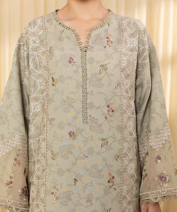 3 Piece - Embroidered Cotton Jacquard Suit