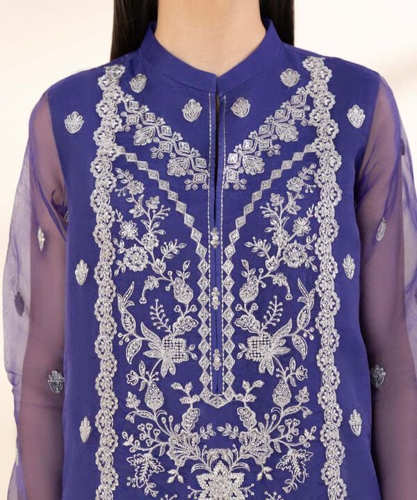 3 Piece - Embroidered Organza Suit