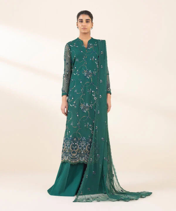 3 Piece - Embroidered Net Suit