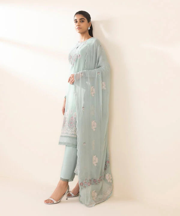 3 Piece - Embroidered Chiffon Suit