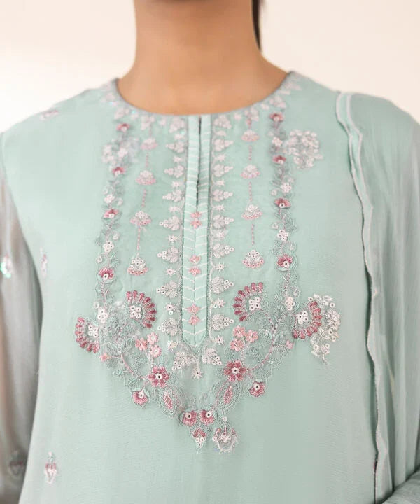 3 Piece - Embroidered Chiffon Suit