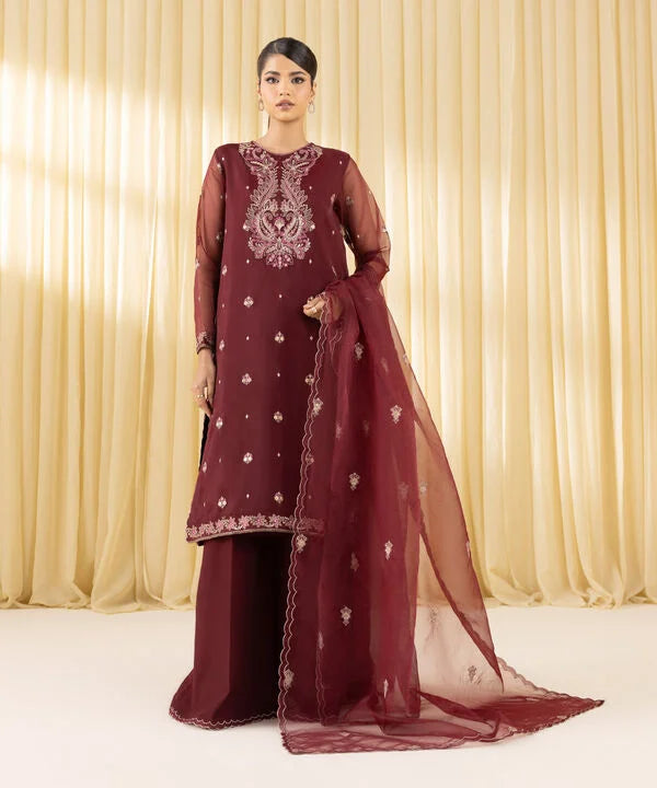 3 Piece - Embroidered Organza Suit