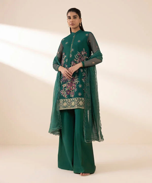 3 Piece - Embroidered Net Suit