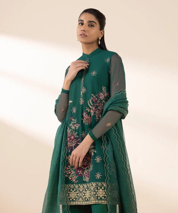 3 Piece - Embroidered Net Suit