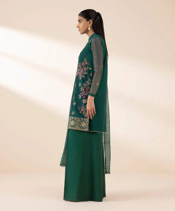 3 Piece - Embroidered Net Suit