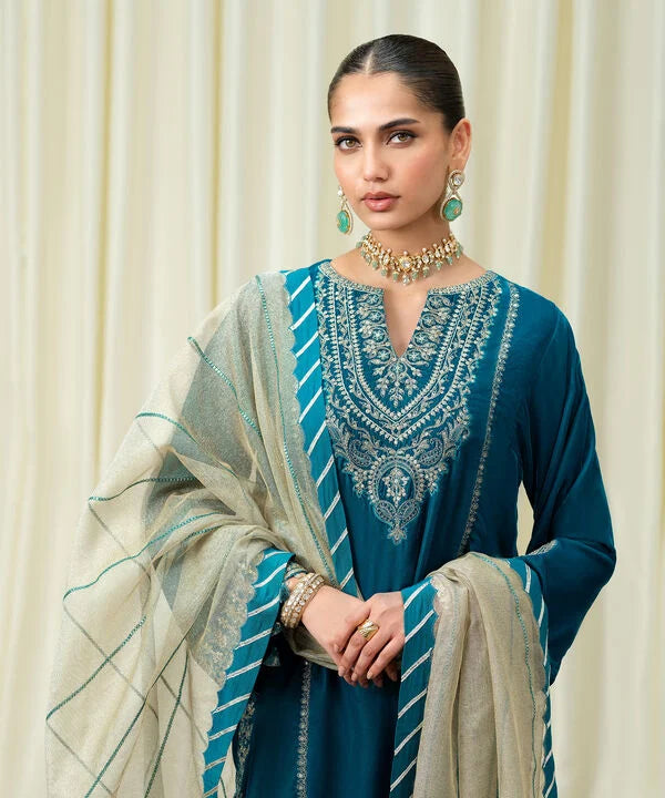 3 Piece - Embroidered Velvet Suit