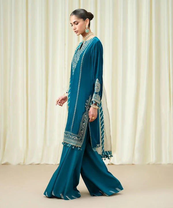 3 Piece - Embroidered Velvet Suit