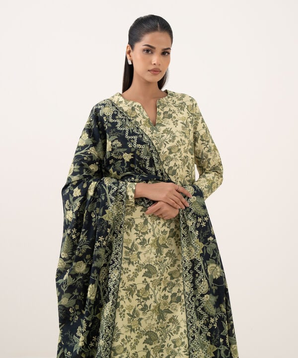 3 Piece - Printed Cotton Suit