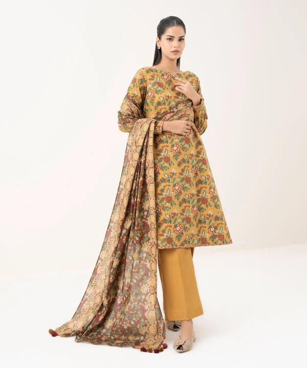 3 Piece - Printed Cotton Suit