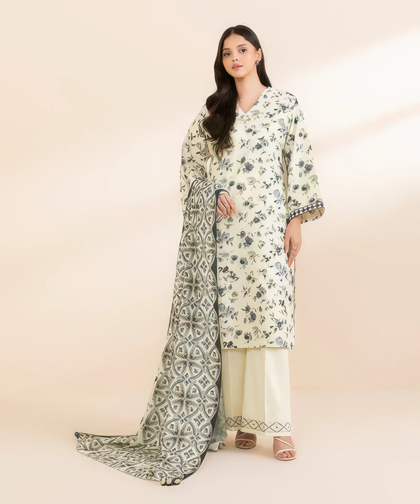 3 Piece - Printed Cambric Suit