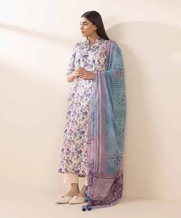 3 Piece - Printed Cotton Suit