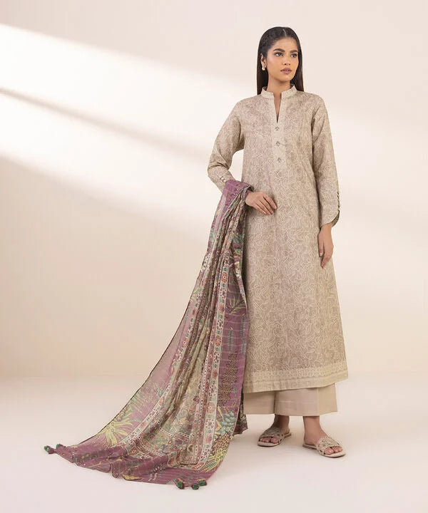 3 Piece - Printed Zari Lawn Suit