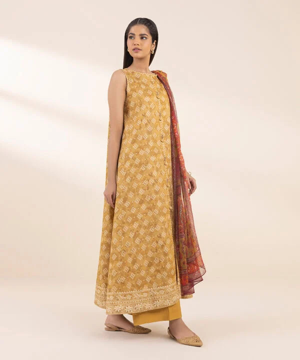 3 Piece - Printed Zari Lawn Suit