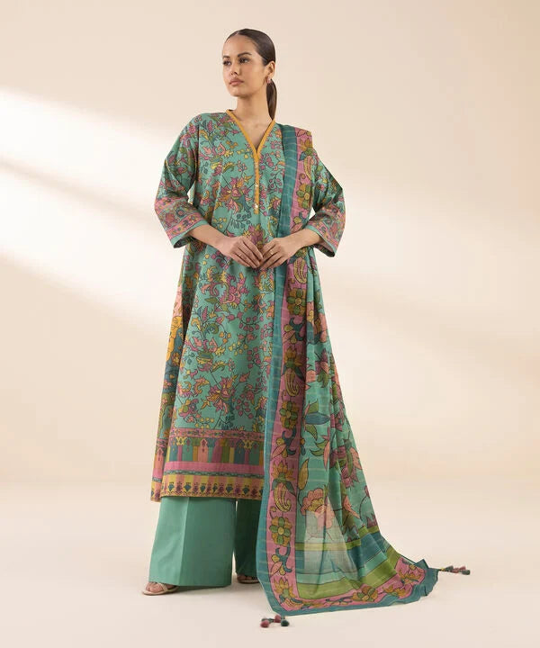 3 Piece - Printed Zari Lawn Suit