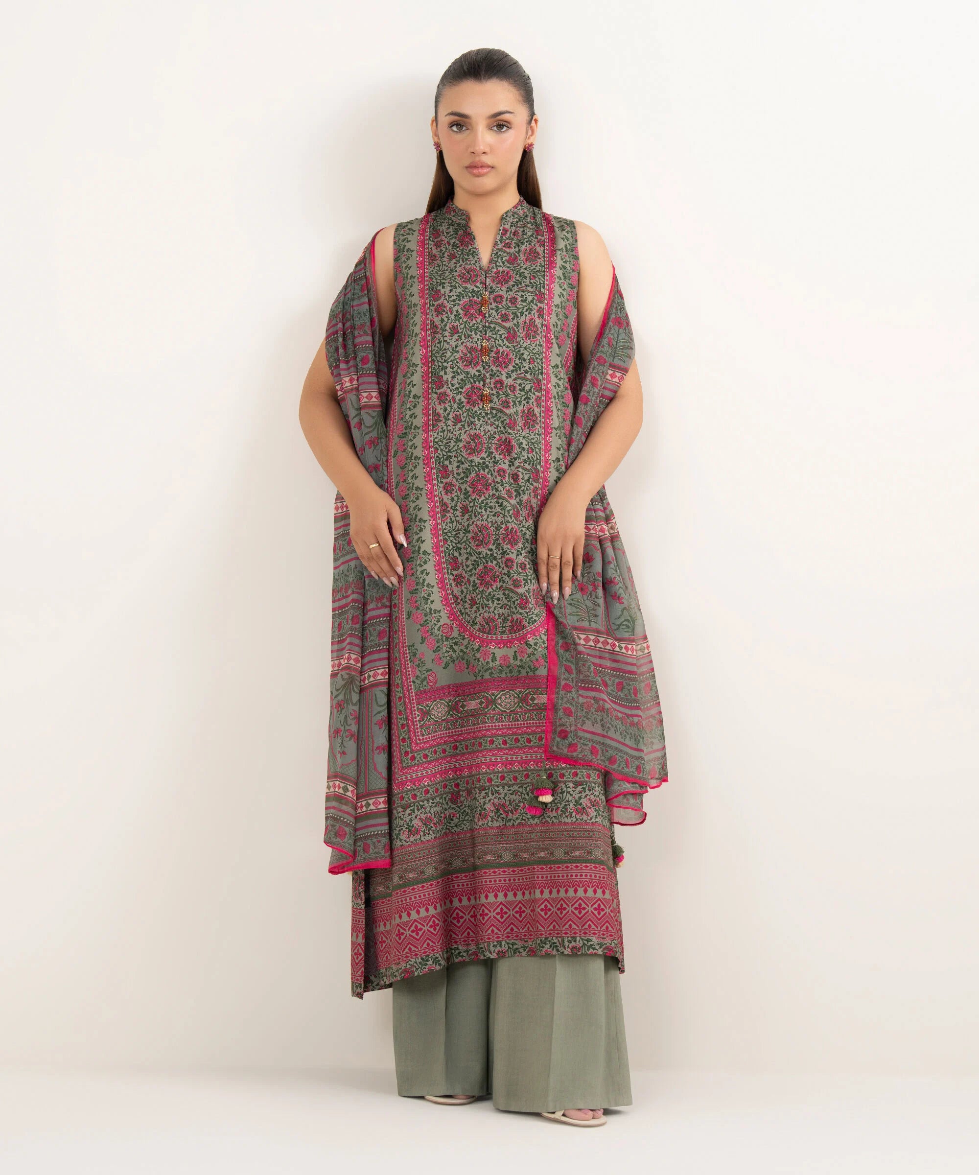 3 Piece - Printed Light Linen Suit