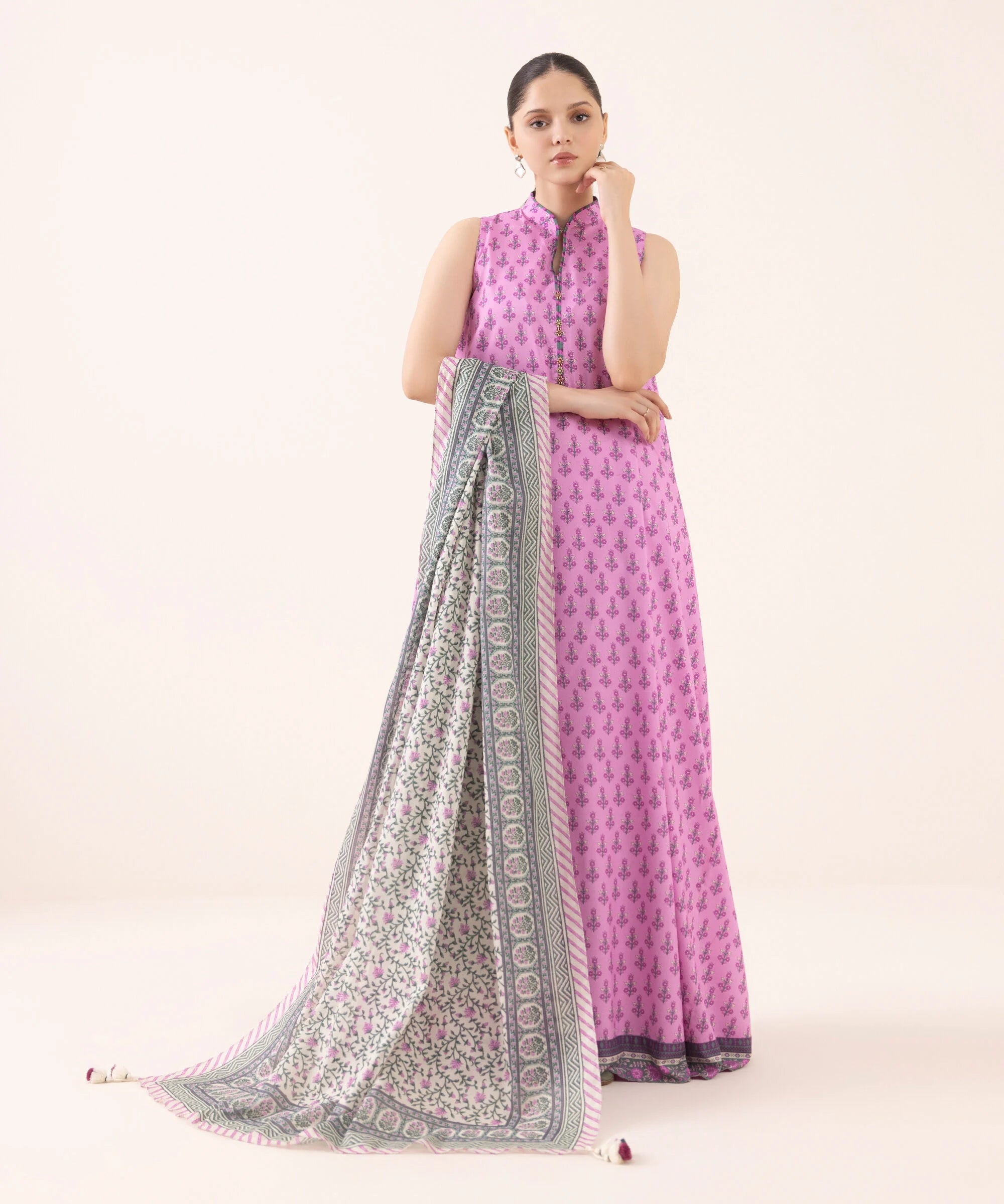 3 Piece - Printed Light Linen Suit