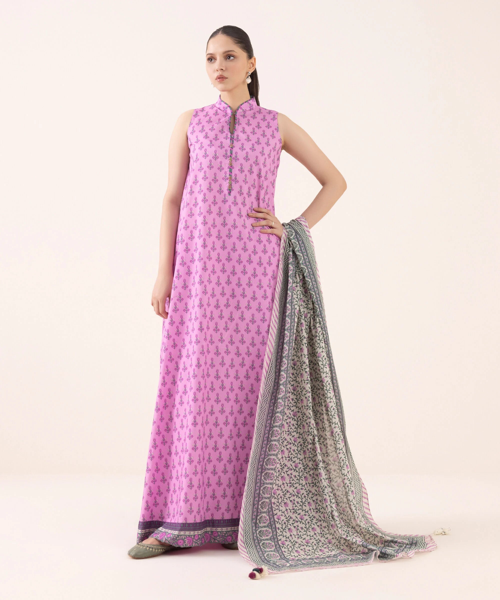 3 Piece - Printed Light Linen Suit