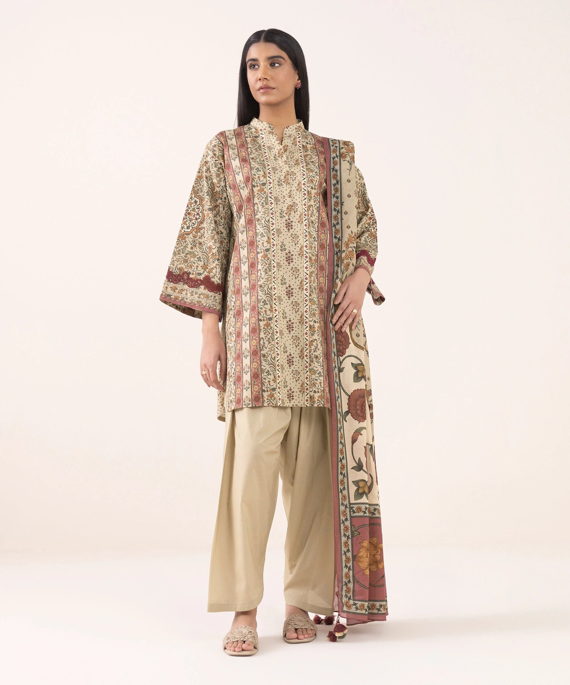 3 Piece - Printed Cotton Suit
