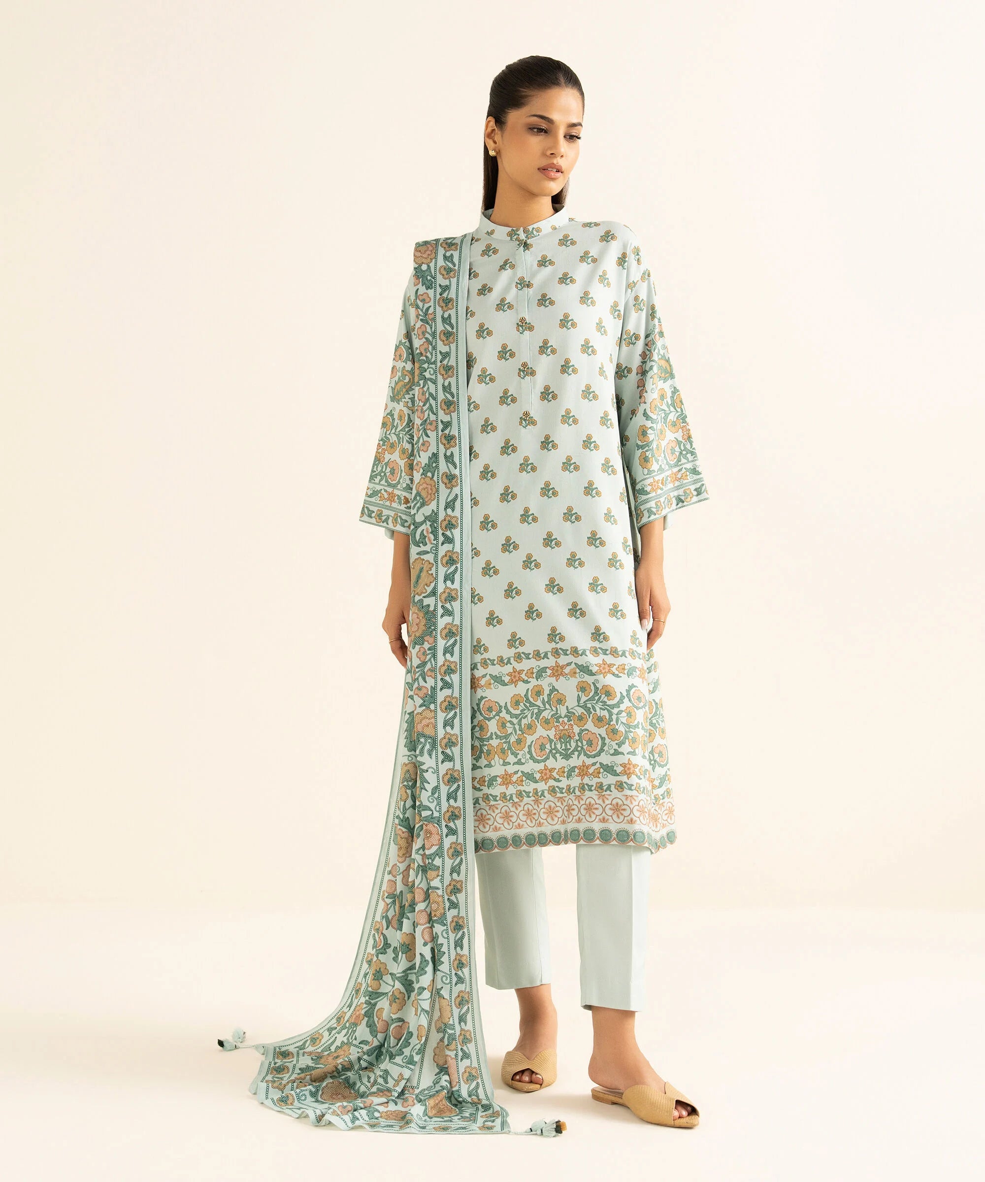 3 Piece - Printed Linen Suit