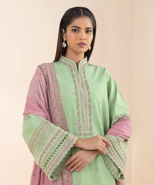 3 Piece - Embroidered Dobby Suit