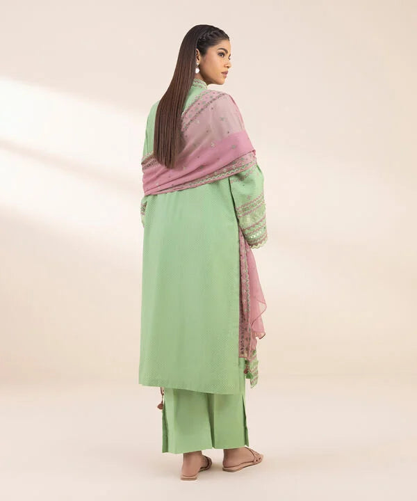 3 Piece - Embroidered Dobby Suit