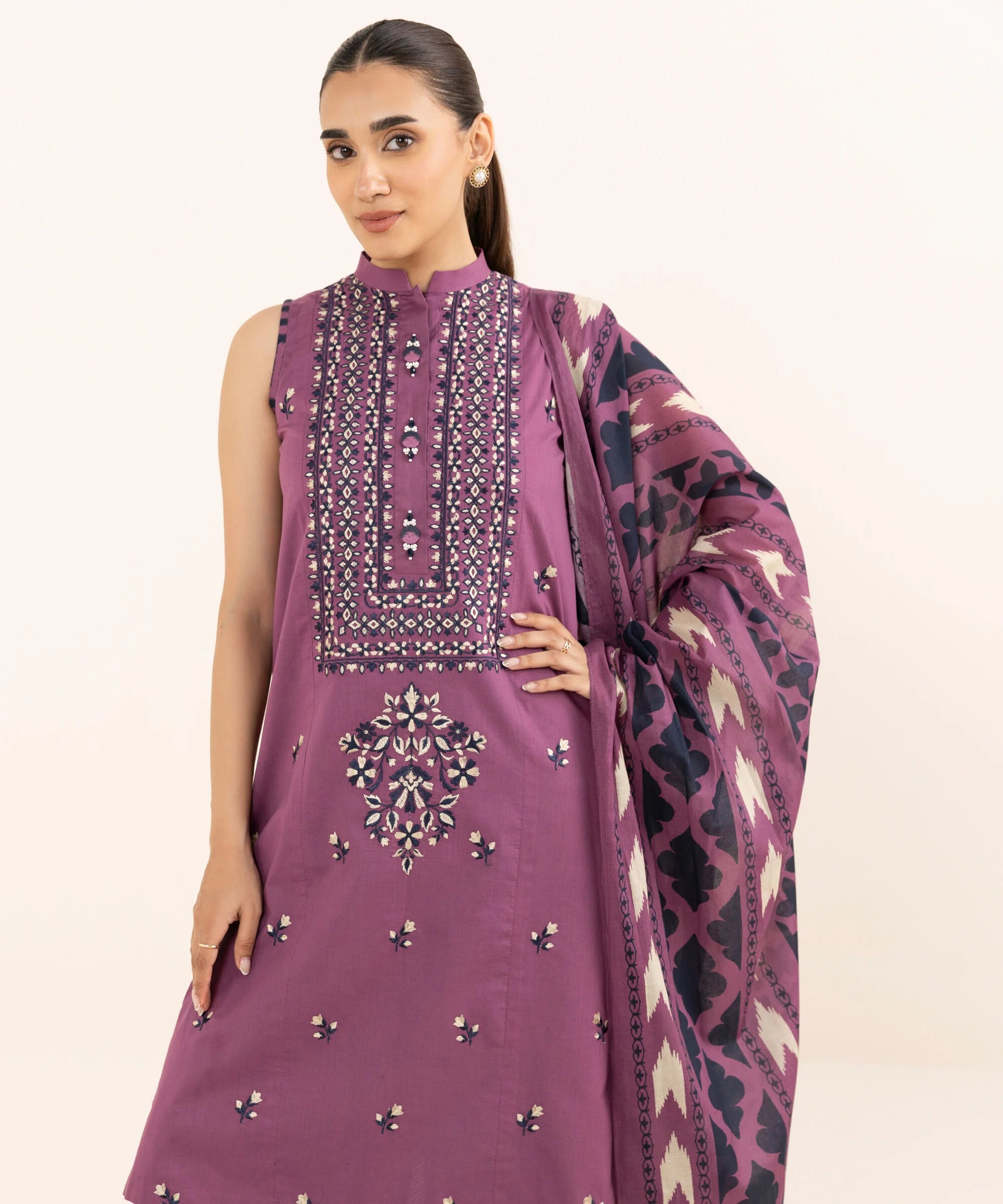 3 Piece - Embroidered Dobby Suit