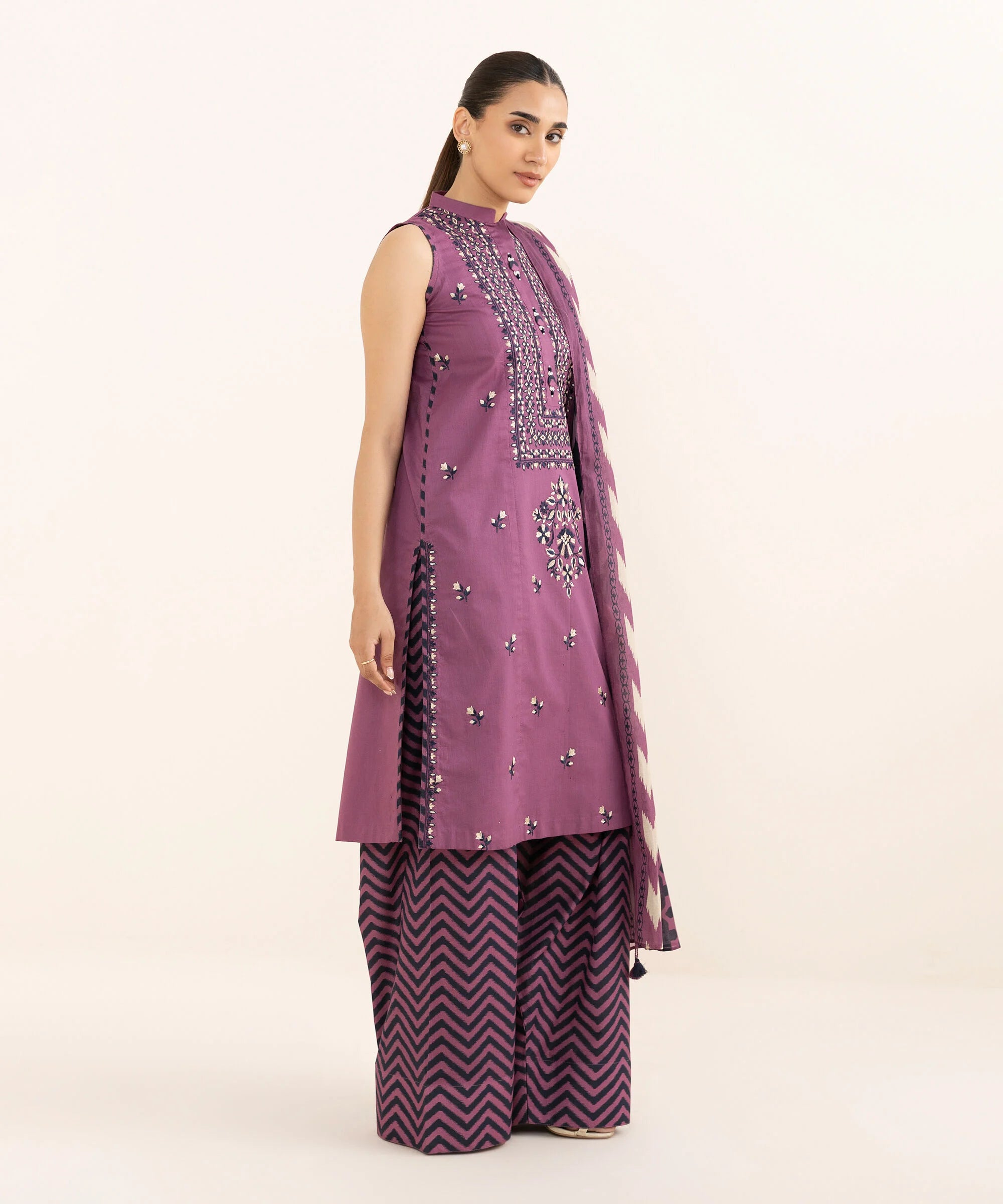 3 Piece - Embroidered Dobby Suit