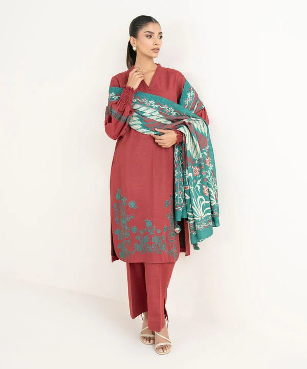 3 Piece - Embroidered Light Khaddar Suit