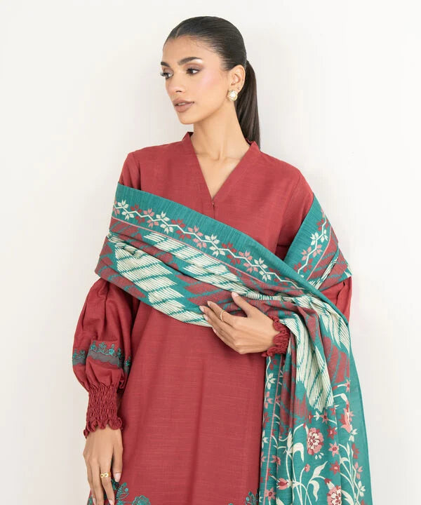 3 Piece - Embroidered Light Khaddar Suit