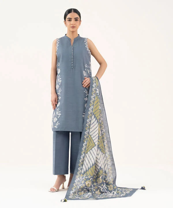 3 Piece - Embroidered Light Khaddar Suit