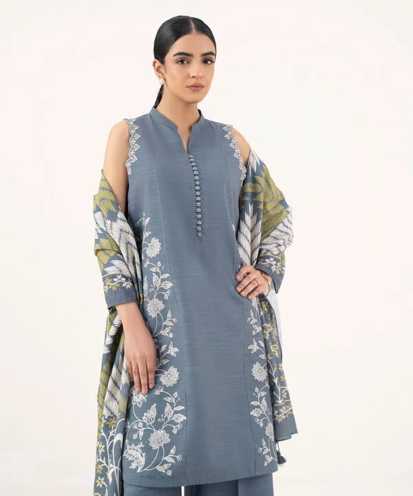 3 Piece - Embroidered Light Khaddar Suit