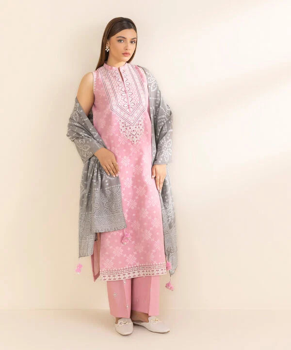3 Piece - Embroidered Jacquard Suit