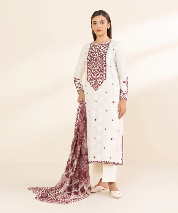 3 Piece - Embroidered Jacquard Suit