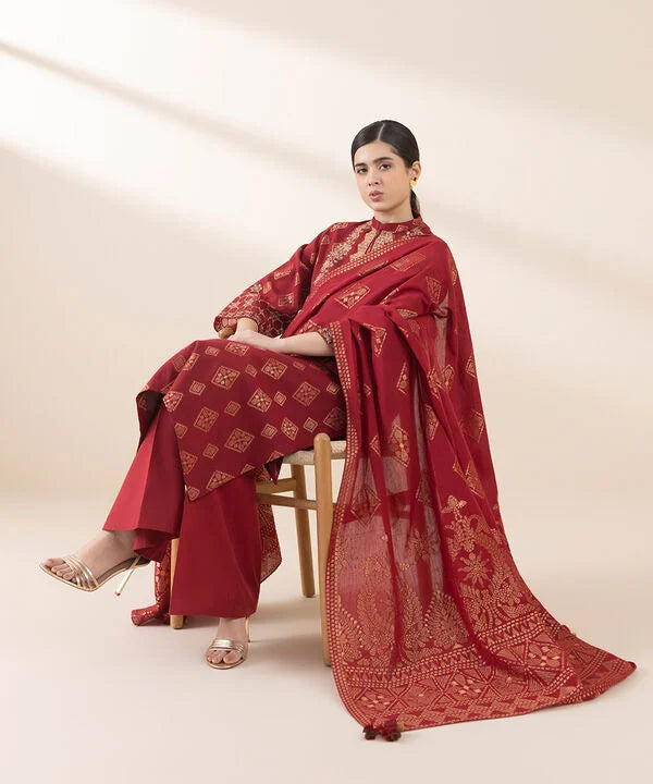 3 Piece - Embroidered Jacquard Suit