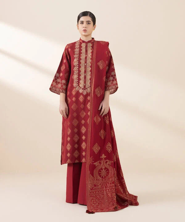 3 Piece - Embroidered Jacquard Suit