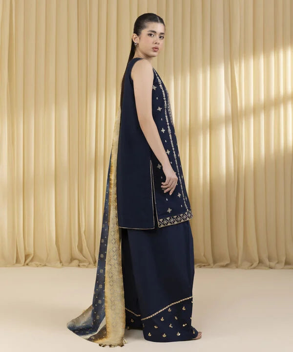 3 Piece - Embroidered Dobby Suit