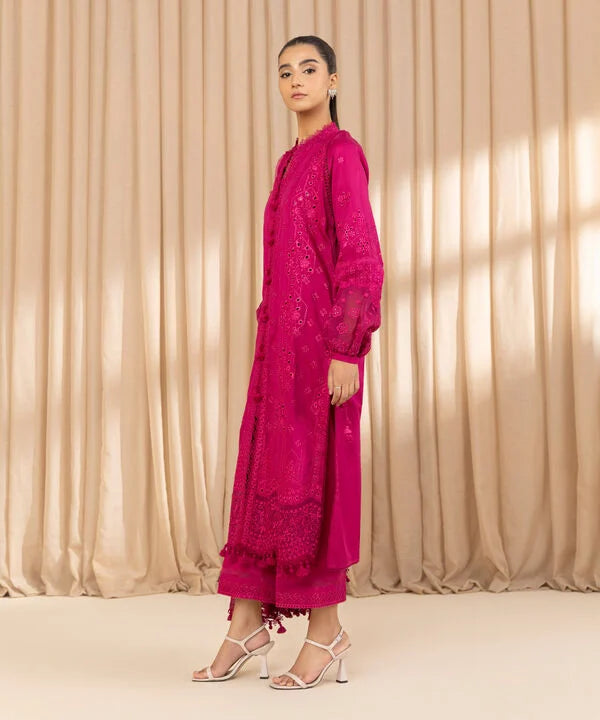 3 Piece - Embroidered Cotton Satin Suit