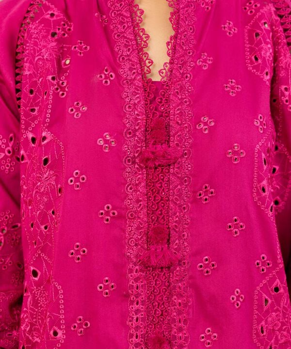 3 Piece - Embroidered Cotton Satin Suit