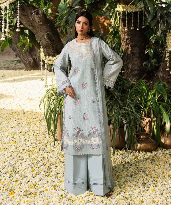 3 Piece - Embroidered Cotton Jacquard Suit