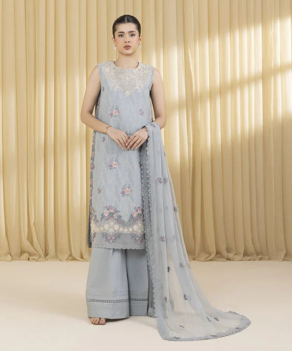 3 Piece - Embroidered Cotton Jacquard Suit