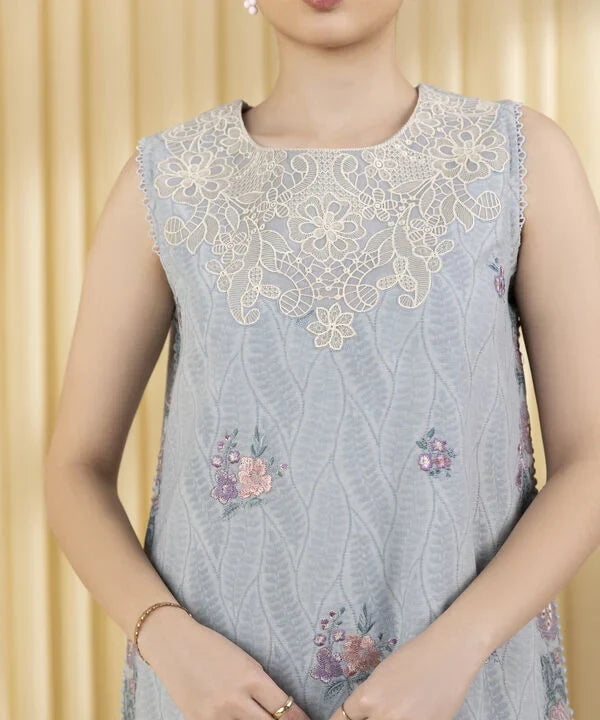 3 Piece - Embroidered Cotton Jacquard Suit