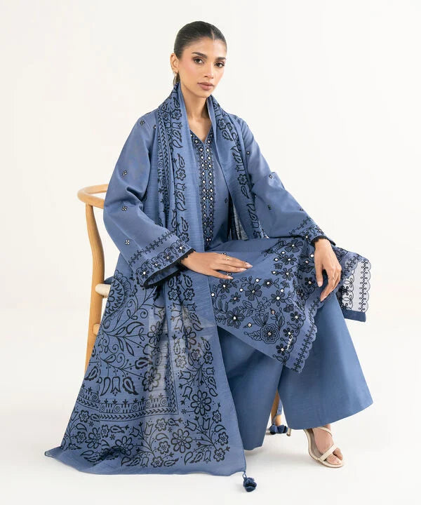 3 Piece - Embroidered Light Khaddar Suit
